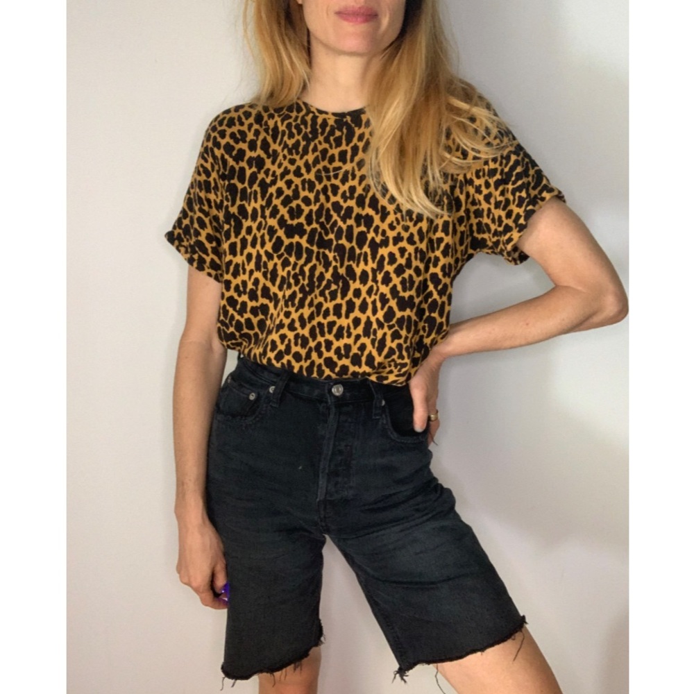 Vintage Leopard Animal Print Blouse Top